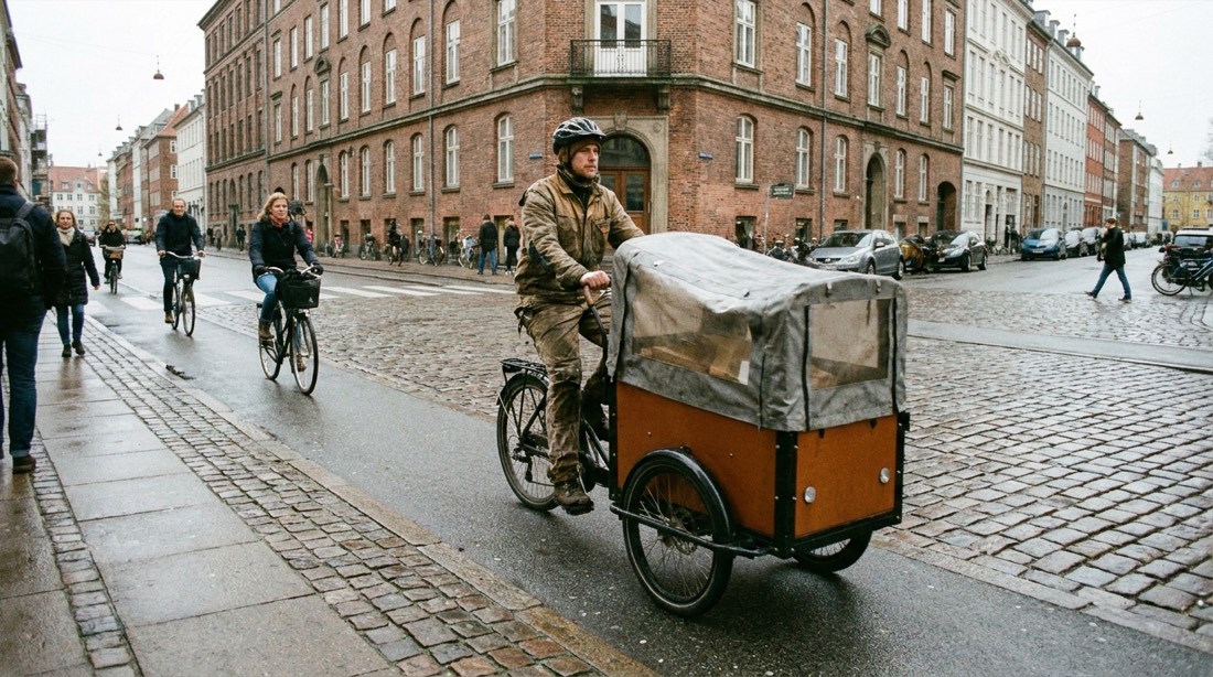 Mensajería en bici de carga en la ciudad