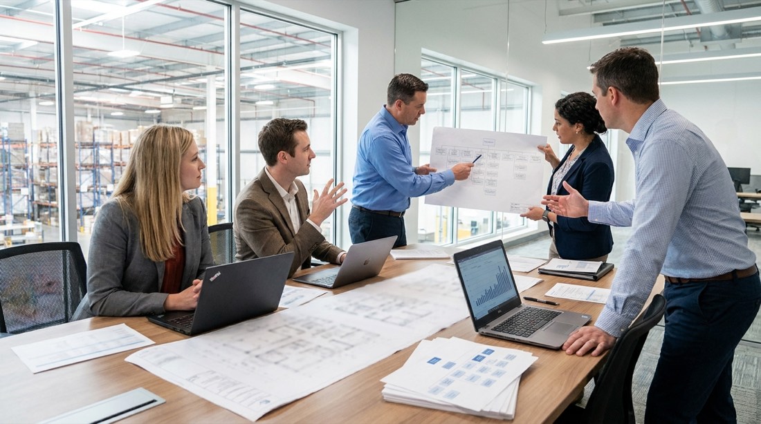 Equipo de logística planificando la operación