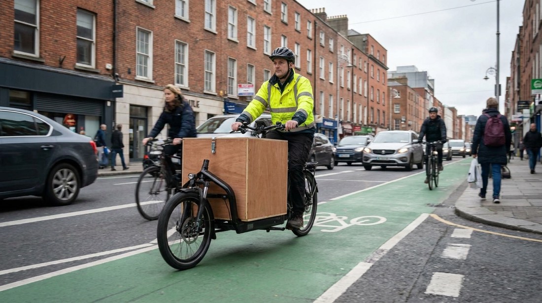 Mensajería en bici de carga en la ciudad