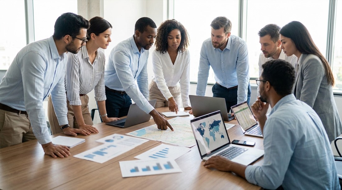 Equipo de logística planificando la operación