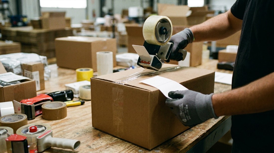Cierre y etiquetado de una caja para el envío