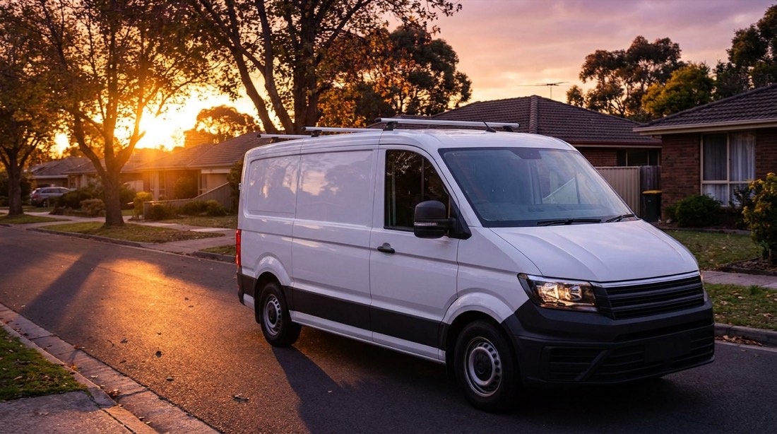 Camioneta de reparto al atardecer