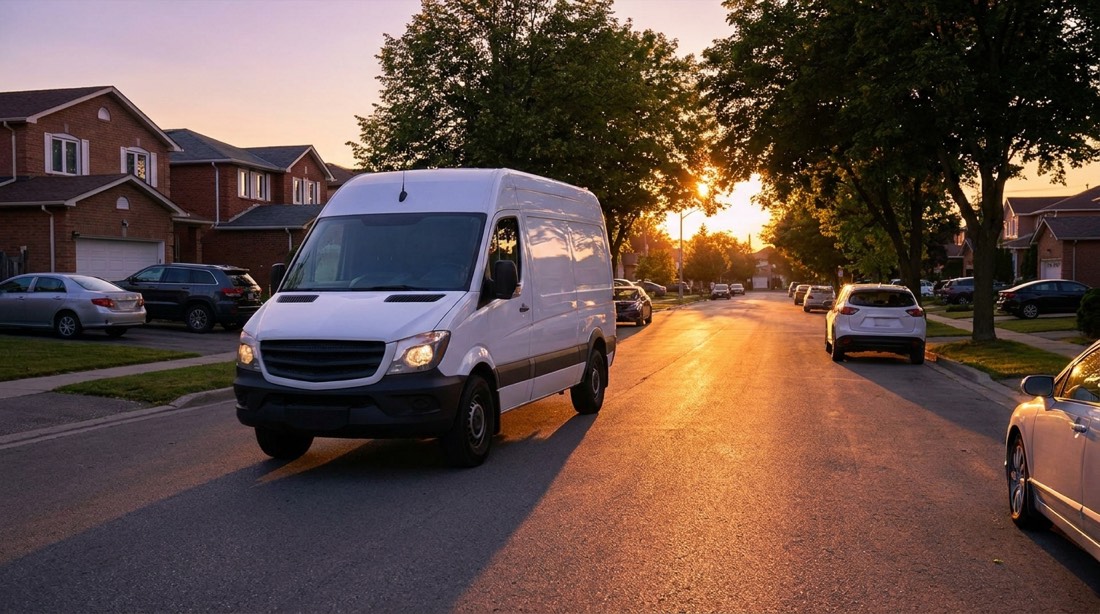 Camioneta de distribución en ruta urbana
