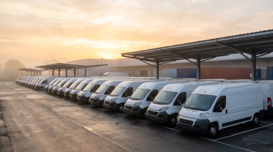 Flota de camionetas de reparto lista para salir
