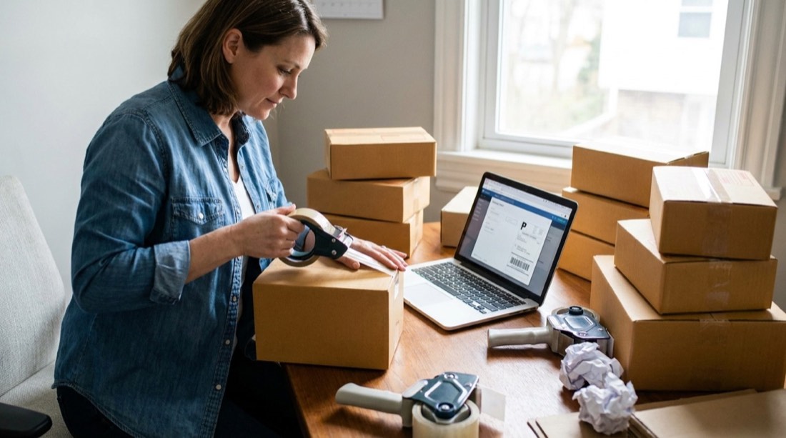Emprendedor preparando los pedidos de su tienda online