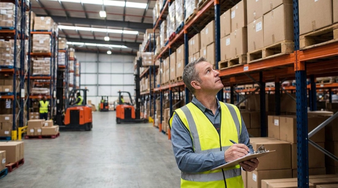 Control de inventario entre las estanterías del depósito