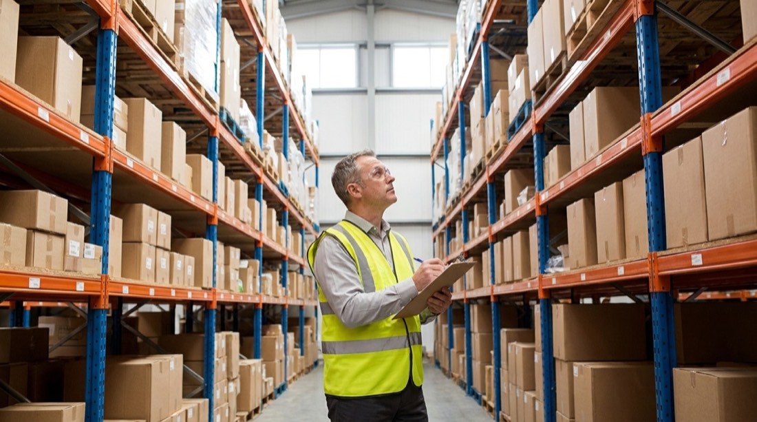 Control de inventario entre las estanterías del depósito