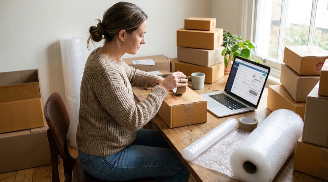Emprendedor preparando los pedidos de su tienda online
