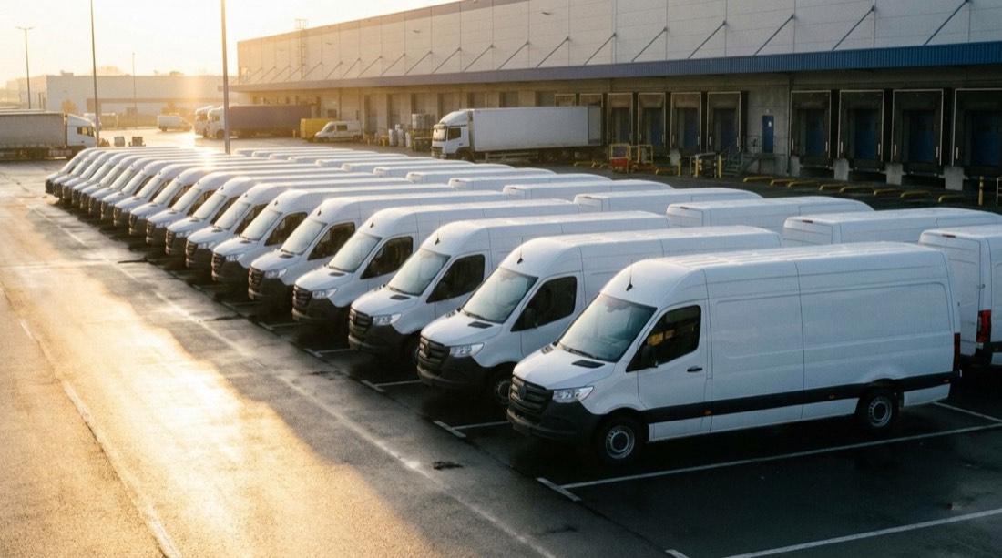 Flota de camionetas de reparto lista para salir