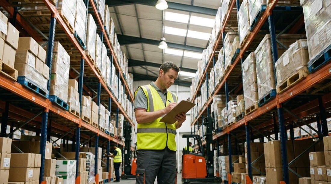 Control de inventario entre las estanterías del depósito